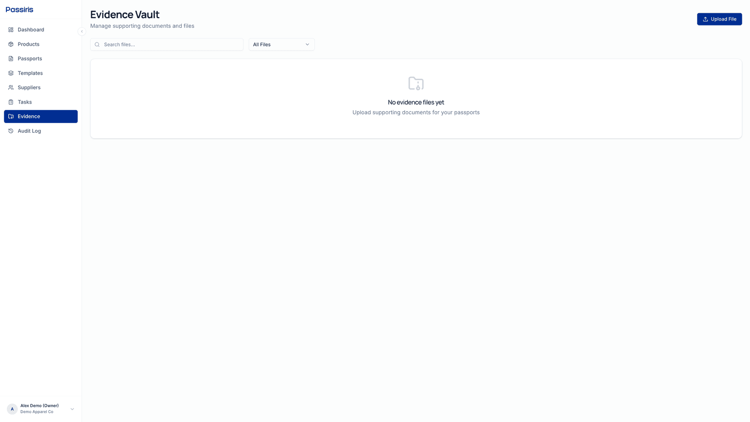 Evidence Vault — Passiris platform